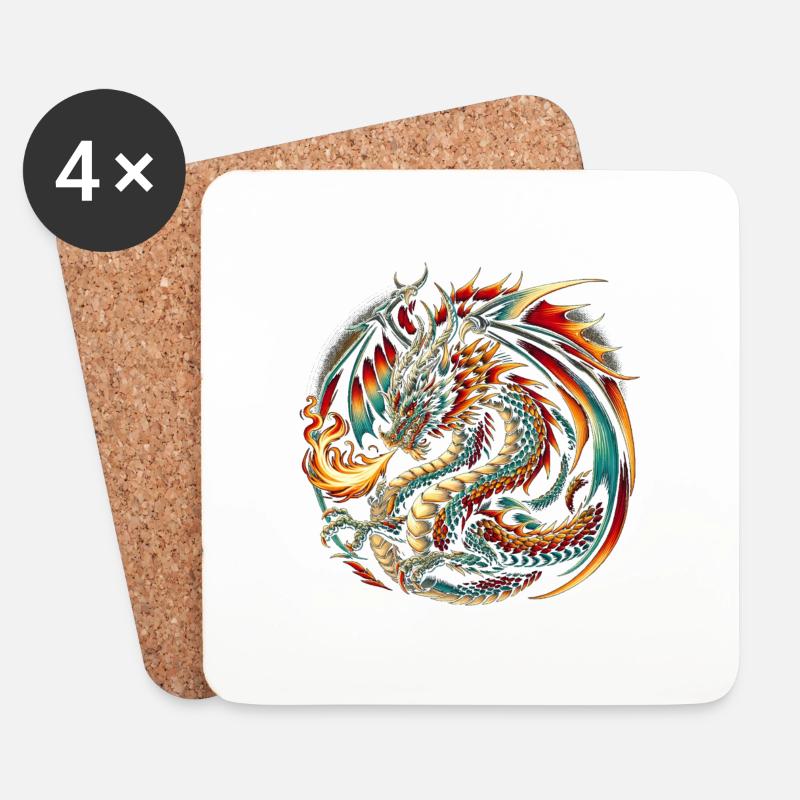 Crimson Flame Dragon - Coasters (set of 4) - white
