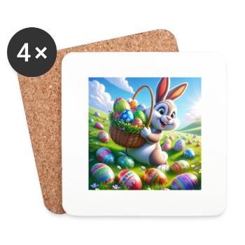 Un joyeux lapin de Pâques sur une prairie verte - Dessous de verre (lot de 4) - blanc - Devant