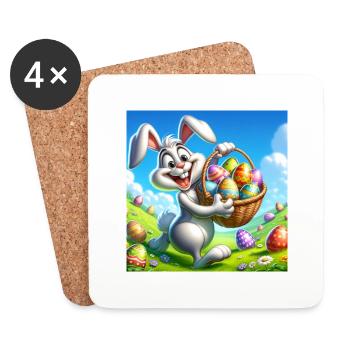 Un joyeux lapin de Pâques sur une prairie verte - Dessous de verre (lot de 4) - blanc - Devant