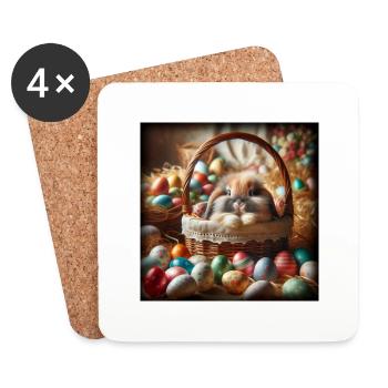 ein süßer hase in einem Korb - Untersetzer (4er-Set) - Weiß - Vorne