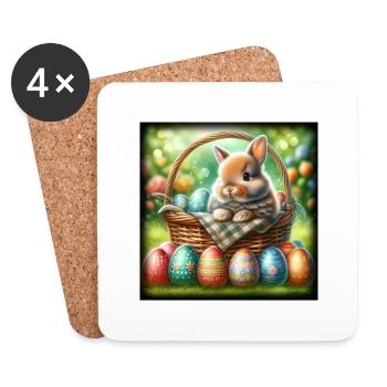 ein süßer hase sitzt in einem Korb - Untersetzer (4er-Set) - Weiß - Vorne