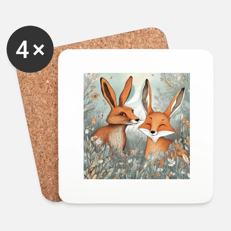 Hase und Fuchs - Untersetzer (4er-Set) - Weiß