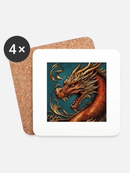 Drache - Untersetzer (4er-Set) - Weiß