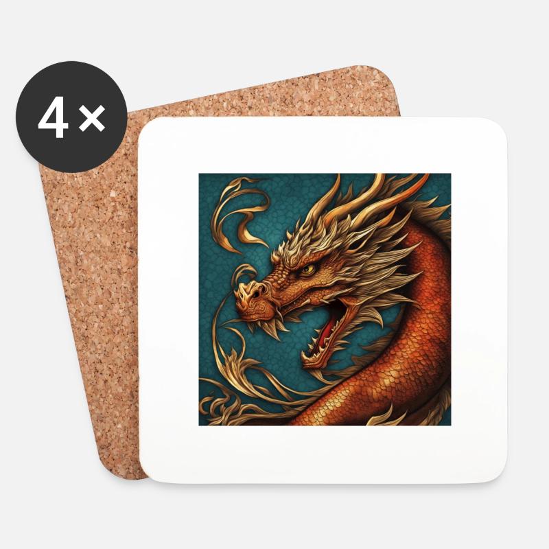 Drache - Untersetzer (4er-Set) - Weiß