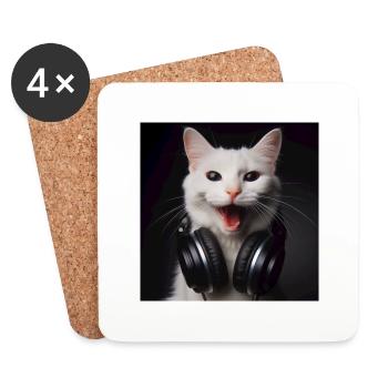 Musik Katze 4 - Untersetzer (4er-Set) - Weiß - Vorne