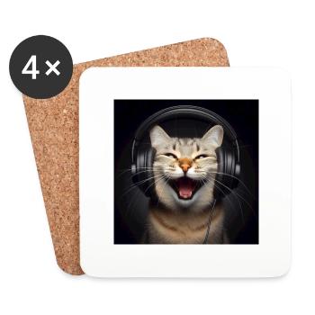 Musik Katze 2 - Untersetzer (4er-Set) - Weiß - Vorne