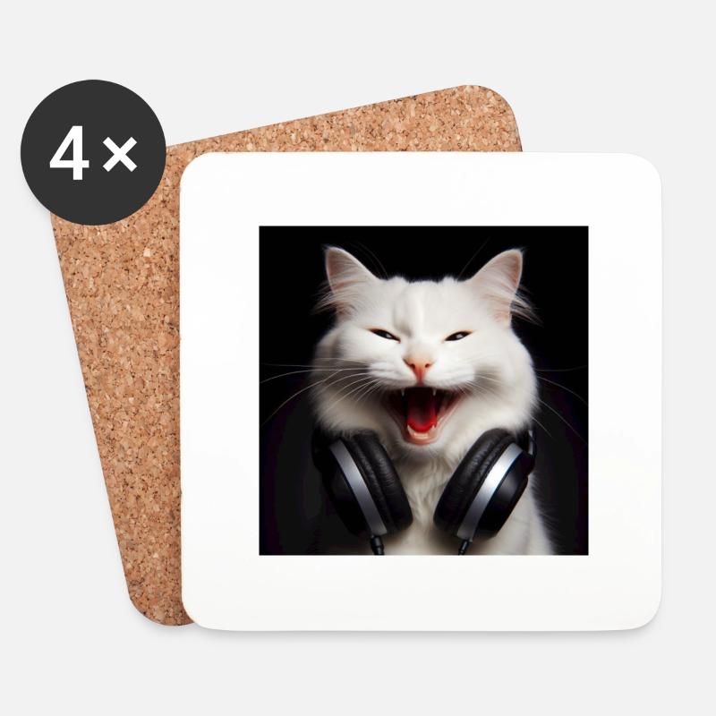 Musik Katze 3 - Untersetzer (4er-Set) - Weiß