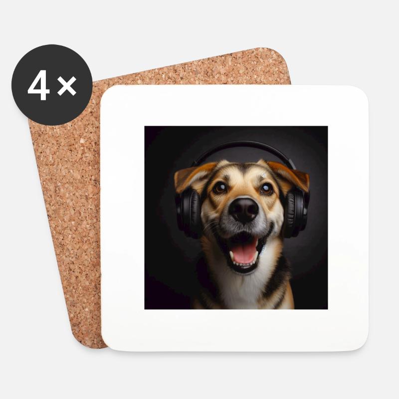Musik Hund 2 - Untersetzer (4er-Set) - Weiß