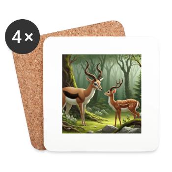Gazelle und Reh im Schönen Wald - Untersetzer (4er-Set) - Weiß - Vorne