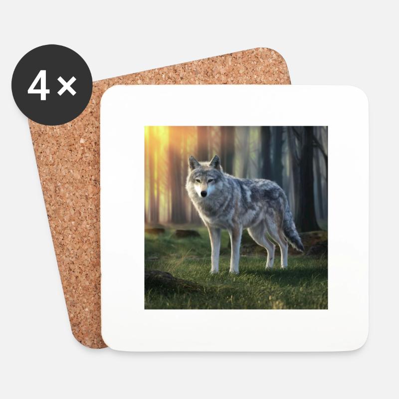 Wilder Wolf - Untersetzer (4er-Set) - Weiß