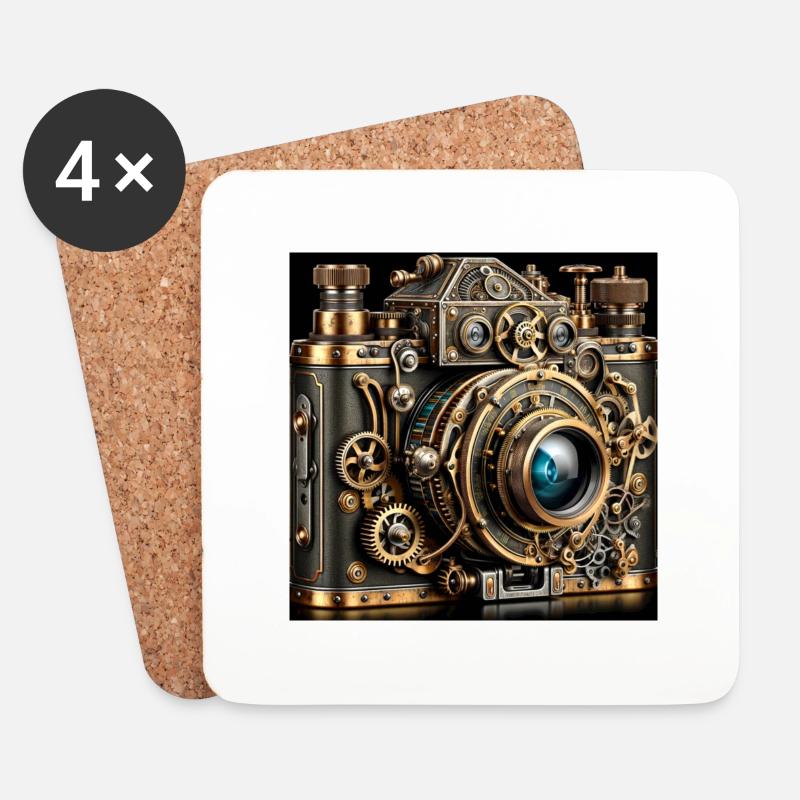 Steampunk Kamera - Untersetzer (4er-Set) - Weiß