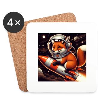 Renard sur la fusée - Dessous de verre (lot de 4) - blanc - Devant