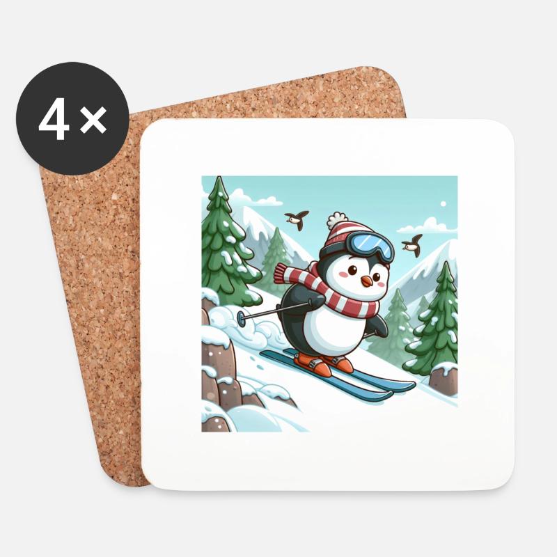 Ski Pinguin - Untersetzer (4er-Set) - Weiß