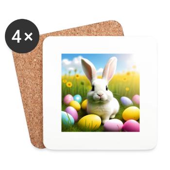 süßer Osterhase zwischen Ostereiern - Untersetzer (4er-Set) - Weiß - Vorne