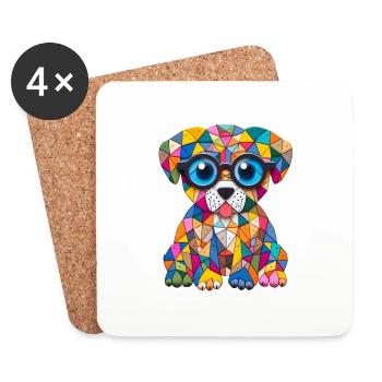 Abstract Baby Dog with Glasses - Coasters (set of 4) - white - Front