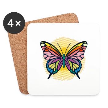 Multicolored Butterfly - Coasters (set of 4) - white - Front