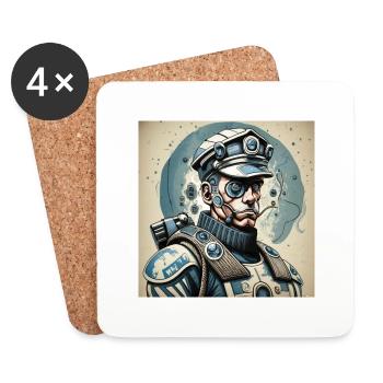 Affiche poster policier Style cyborg - Dessous de verre (lot de 4) - blanc - Devant