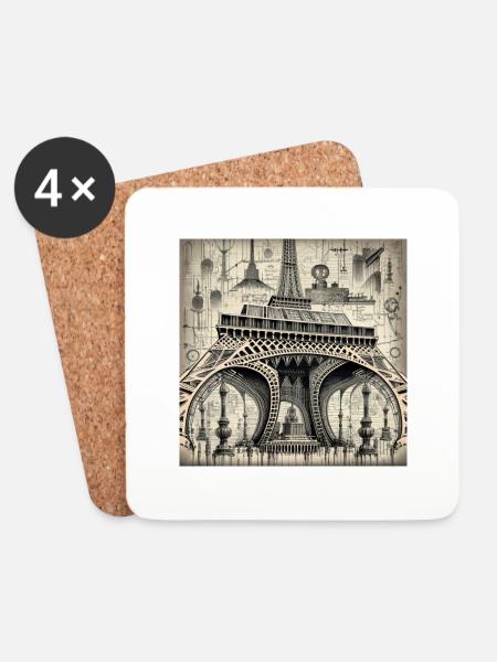 Eiffel Tower Cyberpunk Steampunk Cyborg Style - Coasters (set of 4) - white