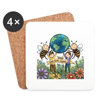 Les abeilles et les humains pour notre planète - Dessous de verre (lot de 4) - blanc - Devant
