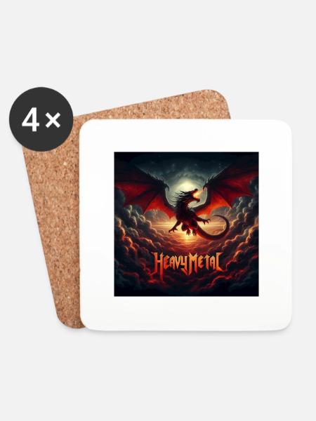 Heavy Metal Dragon - Coasters (set of 4) - white
