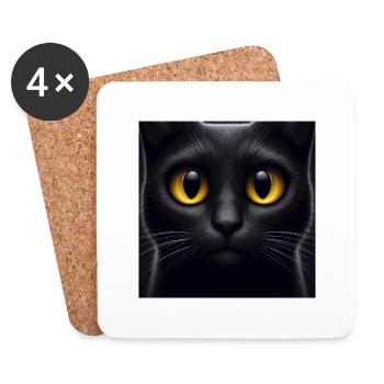 Cute black cat with big yellow eyes - Coasters (set of 4) - white - Front