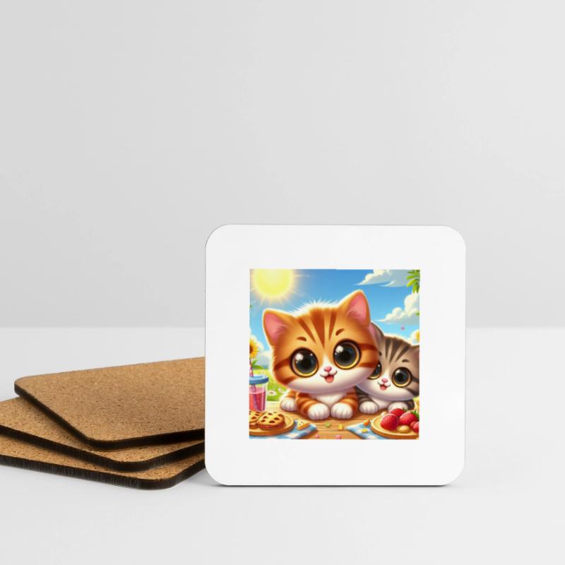 2 chatons d’été mignons à table en mangeant Dessous de verre (lot de 4)
