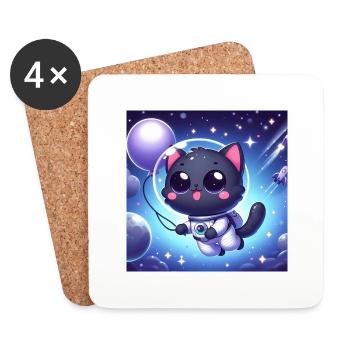 Space Kitty im Weltraum mit einem Ballon - Untersetzer (4er-Set) - Weiß - Vorne