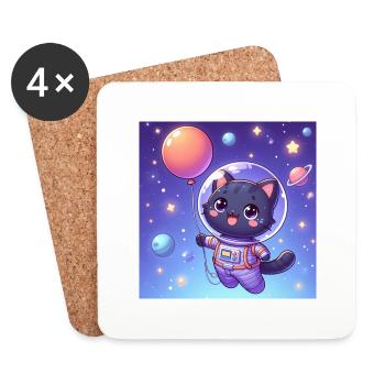 Space Kitty mit Ballon im Weltall - Untersetzer (4er-Set) - Weiß - Vorne