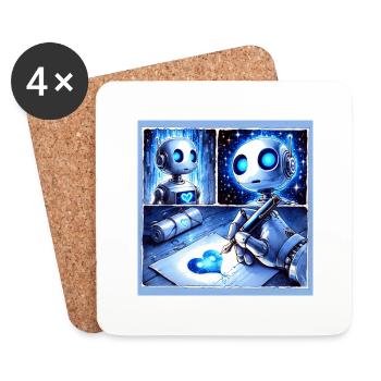Robot writing love letter with blue heart comics - Coasters (set of 4) - white - Front