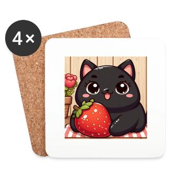 Sweet Kitty Black à la fraise et à la fleur - Dessous de verre (lot de 4) - blanc - Devant