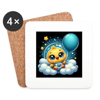 Space Küken mit blauem Ballon auf einer Wolke - Untersetzer (4er-Set) - Weiß - Vorne