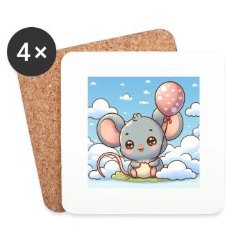 Cute mouse with a balloon on a cloud - Coasters (set of 4) - white - Front