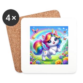 Chat licorne - Dessous de verre (lot de 4) - blanc - Devant