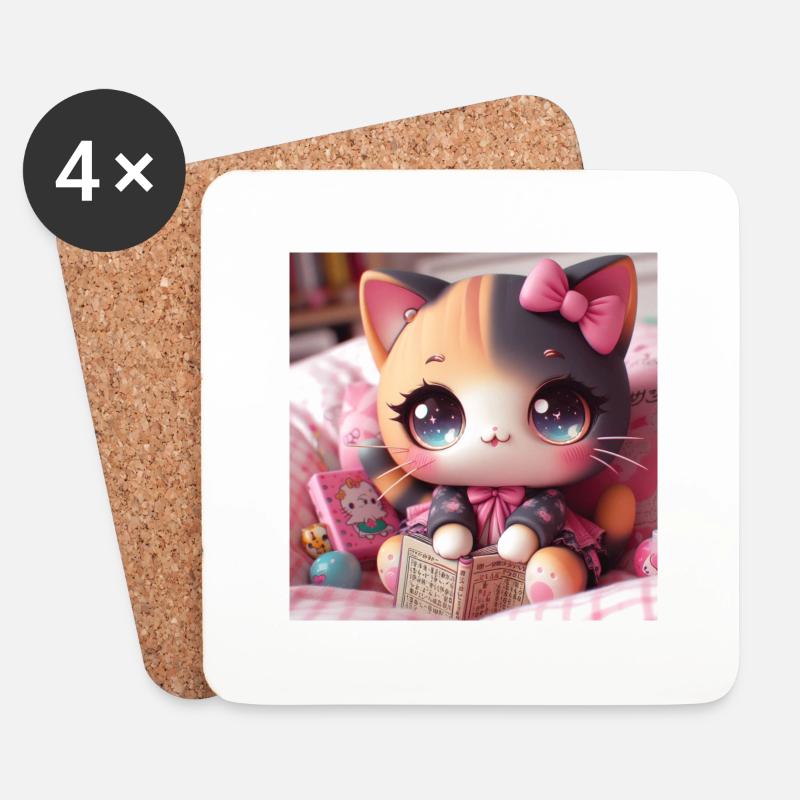 Girly Cat - Coasters (set of 4) - white