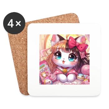 chaton adorable - Dessous de verre (lot de 4) - blanc - Devant