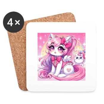 Unicorn Cat Manga - Coasters (set of 4) - white - Front