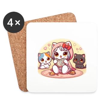 Reading Cat - Coasters (set of 4) - white - Front