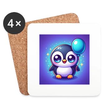 Süsser Pinguin mit grossen Augen und einem Ballon - Untersetzer (4er-Set) - Weiß - Vorne