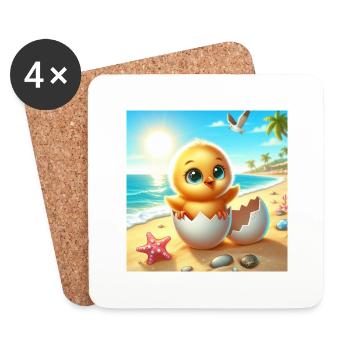 Un poussin sucré éclot d’un œuf sur la plage - Dessous de verre (lot de 4) - blanc - Devant
