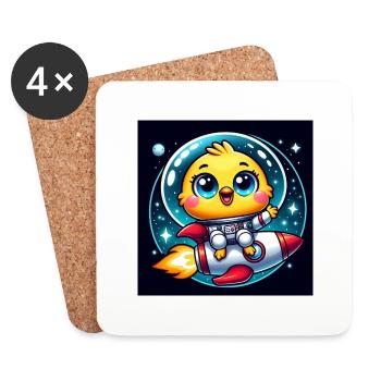 Space chick on a rocket in space - Coasters (set of 4) - white - Front