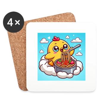 Poussin sucré au 7ème ciel avec une portion de pâtes - Dessous de verre (lot de 4) - blanc - Devant