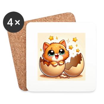 Wide-eyed Sweet Kitty hatches from egg - Coasters (set of 4) - white - Front
