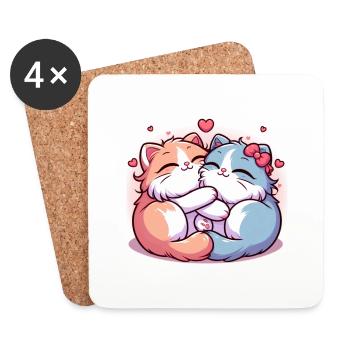 Sweet Kitties am kuscheln mit Herzchen - Untersetzer (4er-Set) - Weiß - Vorne