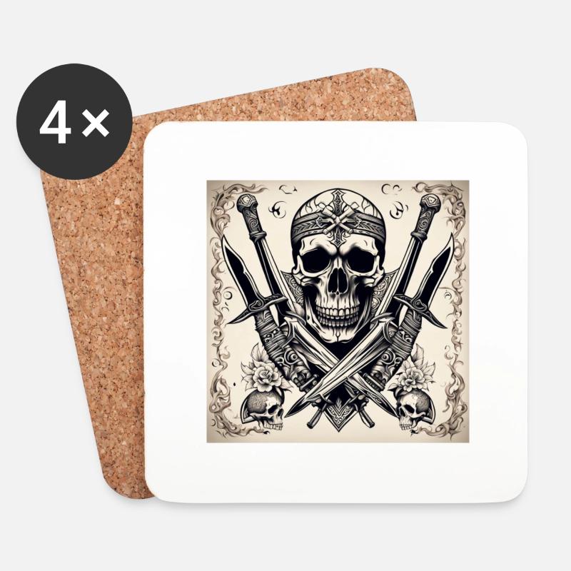 Skull Tat - Untersetzer (4er-Set) - Weiß