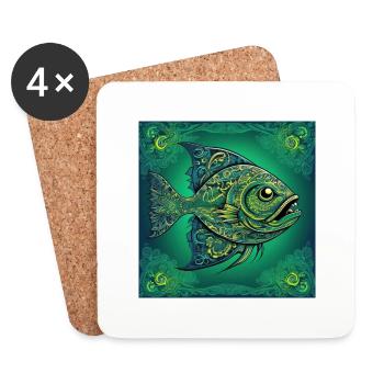 Piranha Fisch Allesfresser - Untersetzer (4er-Set) - Weiß - Vorne