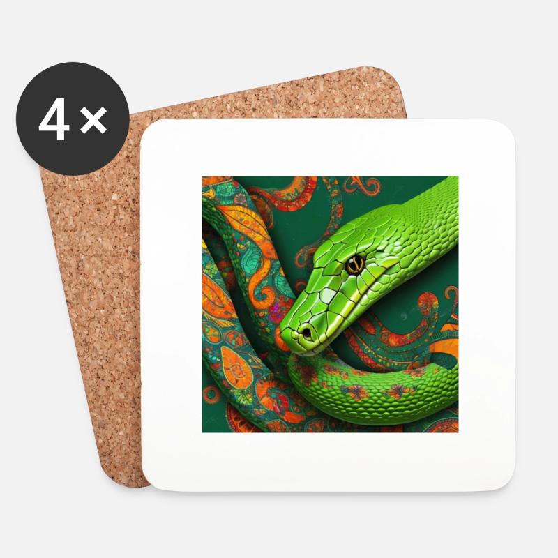 Grüne Schlange Reptil - Untersetzer (4er-Set) - Weiß