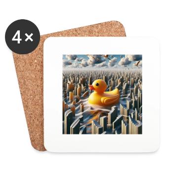 Bathing duck in a hyper-realistic fantasy world - Coasters (set of 4) - white - Front