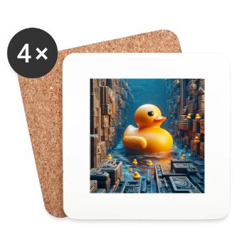 Canard de bain jaune en risograph Hyperréalisme City - Dessous de verre (lot de 4) - blanc - Devant