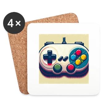 Retro Gamepad in Risograph - Coasters (set of 4) - white - Front
