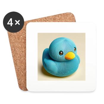 Papier hyperréaliste 3D canard en bleu - Dessous de verre (lot de 4) - blanc - Devant